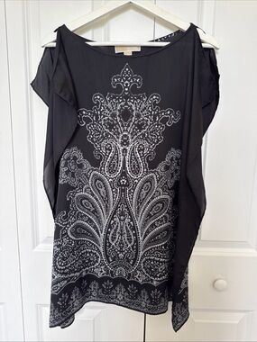 Michael Kors Tunic Bandana Top Black Size S/M Tunic Flowy Paisley